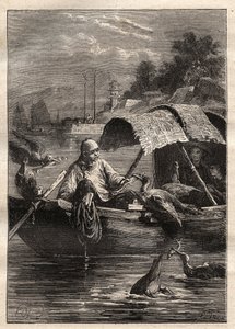 Velvyslanectví Lorda George McCartneyho (1737-1806) v Číně (1792-1793): Pták Leut-ze, znamená rybaření (lov kormoránů) - ilustrace z „The Great Mariners of the 18th century“ od Unknown artist