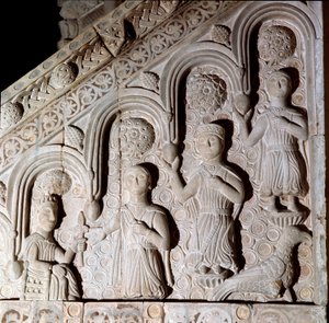 Císař Fridrich II. z Hohenstaufen (1194-1250) reprezentoval se svou rodinou Basreliéf ambon ze 13. století. Bitonto, katedrála od Unknown artist