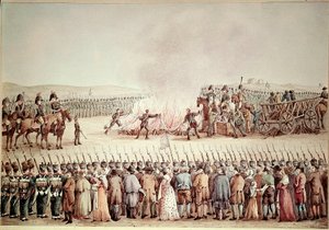 Anglické zboží bylo bruleed na příkaz Napoleona I. Bonaparte během kontinentální blokády v roce 1806. V Prvním císařství se Kontinentální blokáda nazývala Napoleonova politika zničení Spojeného království tím, že mu zabránila v obchodování s r. od Unknown artist