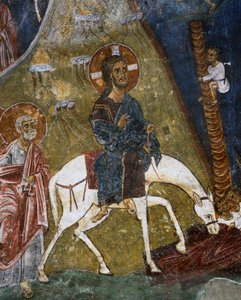 Vjezd Krista do Jeruzaléma, freska (12. století), Ayios Nikolaos tis Steyis (Svatý Mikuláš ze střechy) (11. století) (Seznam světového dědictví UNESCO, 2001), pohoří Troodos, Kypr, detail od Unknown artist