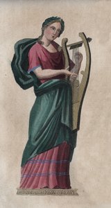Erato, múza písně a poezie - rytina z „“ Zvyků a tradic všech národů vesmíru. Tedy Dějiny vlády, zákonů, milicí, náboženství všech národů od nejvzdálenějších dob až po současnost „1856 od Unknown artist