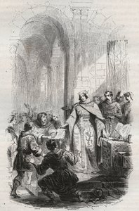 Ermesinde, hraběnka z Lucemburska - Listina poštovného udělená Ermesinde Iere Lucemburskou obyvatelům Lucemburska v roce 1243 - Rytina z roku 1868 v „Dějinách Belgie od primitivních dob do konce Leopolda I“ od Theodora Justeho (1818-1888) - od Unknown artist