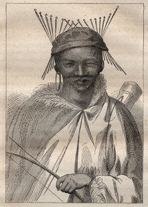 Expedice do nitra zemí Jižní Afriky (1775) Anderse Sparrmana (1748-1820): boschiman (Bochiman nebo San, pocházející z jižní Afriky) - ilustrace převzata z „Velkých námořníků 18. století““ od Unknown artist