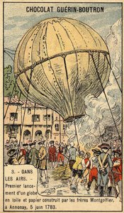 Zkušenost z 5. června 1783 bratry Montgolfierovými v Annonay. Chromo z konce 19. století. od Unknown artist