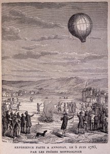 Experiment provedený v Annonay dne 5. června 1783 bratry Montgolfierovými – v „“ Les Contemporains“, n. d. koncem 19. století. od Unknown artist