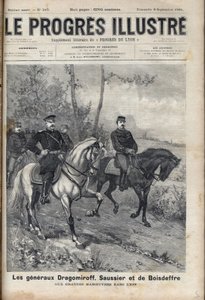 FRANCOUZSKO-RUSKÉ VZTAHY - Francouzský generál Saussier a ruský generál Dragomirov Michail Ivanovič Dragomirov (Michael Ivanovič Dragomiroff) (1830-1905) a Raoul Francois Charles Le Mouton de Boisdeffre v době armádních manévrů ve Vogézách, od Unknown artist