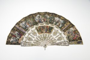 Vějíř, kolem roku 1860, Tištěný a malovaný papír, perleť, zlato, stříbro a měděné kovy a zrcadlo, Výrobce neznámý od Unknown artist