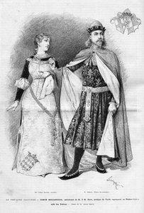 Fides Devries v roli Amélie a Victora Maurelových (1848 -1923) v roli Simona Boccanegry ve eponymní opeře o třech jednáních Giuseppe Verdiho, libreto Francesca Maria Piavea podle kusu Antonia Garcíi Gutierreze, představitele Itali od Unknown artist
