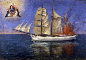 Požár na palubě školy. od Unknown artist