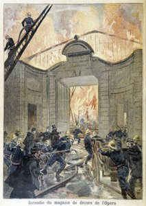 Zásah hasičů při požáru výzdoby opery. ilustrace „Petity Journal“ v roce 1894. od Unknown artist
