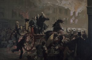 Hasičský vůz, konec 19. století (barevné lito) od Unknown artist