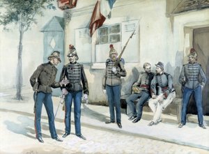 Hasiči před jejich kasárnami v roce 1870 od Unknown artist