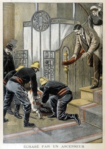 Hasiči zachraňující muže havarovali u výtahu v pařížské budově. Ilustrace „Malý žurnál“ z roku 1899. od Unknown artist
