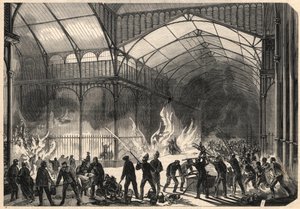 Hasiči se snaží zastavit požár Central Halles v Paříži, 10. července od Unknown artist