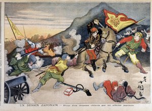 První čínsko-japonská válka - čínsko-japonská válka: převzetí čínské vlajky japonským důstojníkem - v „Le Petit Journal“ z 29/10/1894 (rytina) od Unknown artist