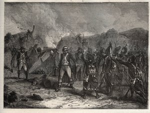 První koalice: plukovník Antoine Guillaume (Antoine-Guillaume) Rampon (1759-1842) v bitvě u Montenotte dne 12. dubna 1796, během italského tažení proti francouzským jednotkám Napoleona Bonaparta proti rakouským a sardinským armádám - Francouzi od Unknown artist