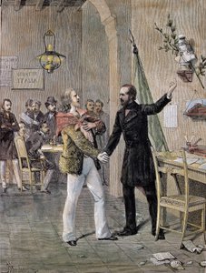 První setkání mezi Giuseppe Garibaldi a Giuseppe Mazzini v Marseille v roce 1833 (rytina) od Unknown artist