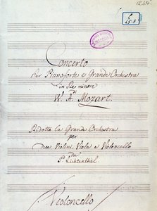 První strana notového záznamu pro Koncert pro klavír a velký orchestr d moll od Mozarta, verze Lichtenthal (19. století) od Unknown artist