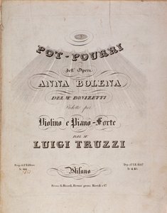 První strana notového záznamu pot pourri Anny Boleny, opera Gaetana Donizettiho od Unknown artist