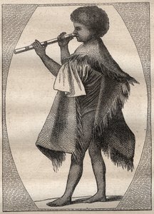První plavba (1768-1771) kapitána Jamese Cooka (1728-1779): Hráč na tahitskou flétnu - ilustrace převzata z „“The Great Mariners of the 18th century““ od Unknown artist