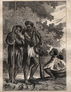 První plavba (1768-1771) kapitána Jamese Cooka (1728-1779): novozélandská rodina (Neo Zelandaise) - ilustrace převzata z „Velkých námořníků 18. století““ od Unknown artist