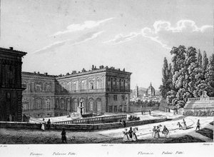 Florencie: Pohled na palác Pitti na počátku 19. století. od Unknown artist