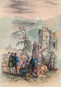 Francie ve středověku: Najděte vzrušující lidi, kteří se zúčastní křížové výpravy. Rytina z roku 1868 v „Histoire de Belgique od primitivních dob do konce vlády Leopolda I.““ od Theodora Justeho (1818-1888). Soukromá sbírka. od Unknown artist