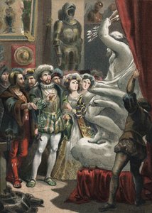 Francois I (1494-1547), francouzský král, u italského sochaře Benvenuta Celliniho (1500-1571) rytina z roku 1881 v „“Cult of Beauty”” od Juana Justa Hugueta, Molinas Hermanos editores od Unknown artist