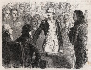 Francouzská revoluce: Generál Gilbert du Motier de La Fayette (1757-1834) rezignuje na velení Národní gardy - rytina „“ Le Monde Illustré““ od Unknown artist
