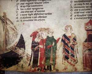 Francouzský obchodník v Benátkách. Miniatura „Roman de Troy““ od Benoita de Saint Maure. Biblioteca Marciana ze 14. století, Benátky od Unknown artist