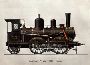 Francouzský vlak: Lokomotiva Numero 154 z roku 1855. Rytina. Paříž, dekorativní umění od Unknown artist