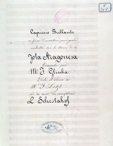 Frontispis Capriccia brilantní na téma Jota Aragonese (španělská předehra č.1) od Michaila Glinky od Unknown artist