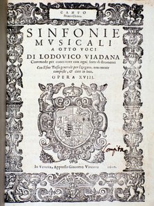 Frontispis hudební partitury Symfonií od Ludovica Viadany od Unknown artist