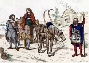 Galské bydlení, žena, rolník, vůz, bohatý farmář, postroj - v „“ Civilních a vojenských kostýmech Francouzů v průběhu staletí Paris F. Roy 1882 ““. od Unknown artist