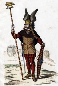 Galský vůdce ve znamení války – v „Civilních a vojenských kostýmech Francouzů v průběhu staletí Paris F. Roy 1882“. od Unknown artist