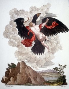 Ganimede odstraněn Jupiterem (Zeus) přeměněn v orla - rytina od Unknown artist