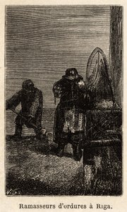 Popeláři v Rize. Kresba Henrieta pro ilustraci jeho cesty do ruských pobaltských provincií v letech 1851-54. Rytina v „“Le tour du monde““, editoval Edouard Charton od Unknown artist