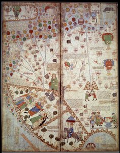 Zeměpisná mapa: Čína, údolí Gangy, Sumatra, Ceylan. Catalan Atlas (Katalánská mapa) (Španělsko). Rukopis z roku 1375 (Folio 2v - Folio 3) Abraham Cresques. BN, Paříž od Unknown artist