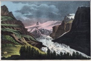 Glacier de Grindelwald ve Švýcarsku - Švýcarsko, ledovec Grindelwald v 19. století - rytina z „“ Zvyků a tradic všech národů vesmíru. To je historie vlády, zákonů, milicí, náboženství všech národů od Unknown artist