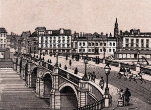 Glasgow, Skotsko: pohled na Broomielaw Bridge. v „“ Svět ilustruje 168 pohledů““ Nedatováno (konec 19. století) od Unknown artist