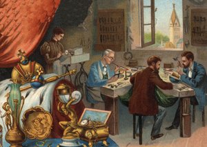 Zlatnická dílna, klenotník: svařování a cizelování zlata. od Unknown artist