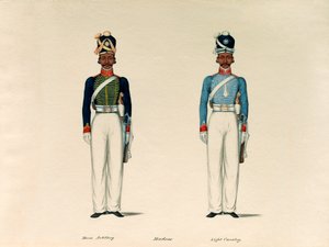 Golundauz, koňské dělostřelectvo Madras; a Sowar, lehká kavalérie Madras, circa 1835. od Unknown