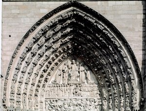 Gotické umění: detail centrálního portálu Cathedrale Notre Dame de Paris od Unknown artist