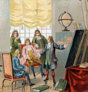 Gottfried Wilhelm Leibniz (1646-1716), německý filozof a matematik; demonstruje své teorie na diferenciálním výpočtu. Chromolitografie, konec 19. století. od Unknown artist