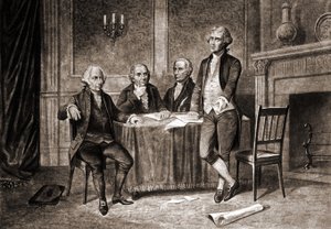 Guvernér Morris (1752-1816), s Adamsem, Hamiltonem a Jeffersonem. od Unknown artist