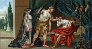 Velké řecké tragédie: „Alceste““ od Euripida. Apollo získal od Parques, že Admete, král Pheres, který mu byl drahý, nezemře, pokud v den jeho trepas někdo svolí zemřít za něj. Admeteina manželka Alceste se postavila, aby ho zachránila od Unknown artist