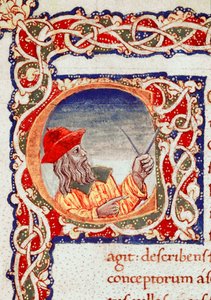 Řecký astronom Claude Ptolemee (Claudius Ptolemaeus) (kolem 90-kolem 168 n. l.) pomocí kompasu prováděl výpočty Miniatura převzatá z „“Cosmographia““ (paní V.F. 32 f.2r) Neapol, Národní knihovna od Unknown artist