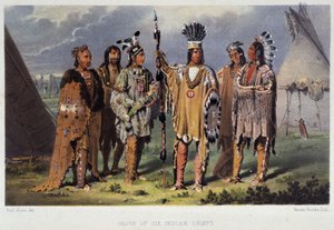 Skupina šesti indiánských náčelníků - v „“ Putování umělce mezi indiány Severní Ameriky““ od Paula Kanea, Longmanse & Robertse, Londýn od Unknown artist