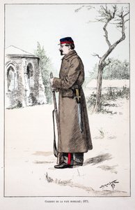 Strážci míru mobilizují (1871). Lept v barvách, pro ilustraci Kniha „Historie sboru mírových sil“““ vydaná pod záštitou Louise Lepinea (1846-1933), prefekta policie na Seině, od Alfreda Reye (1864-?) a Louise F. od Unknown artist