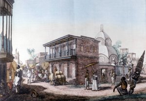 Hinduistické budovy: ulice ve městě Kalkata (Kolkata), Indie. od Unknown artist